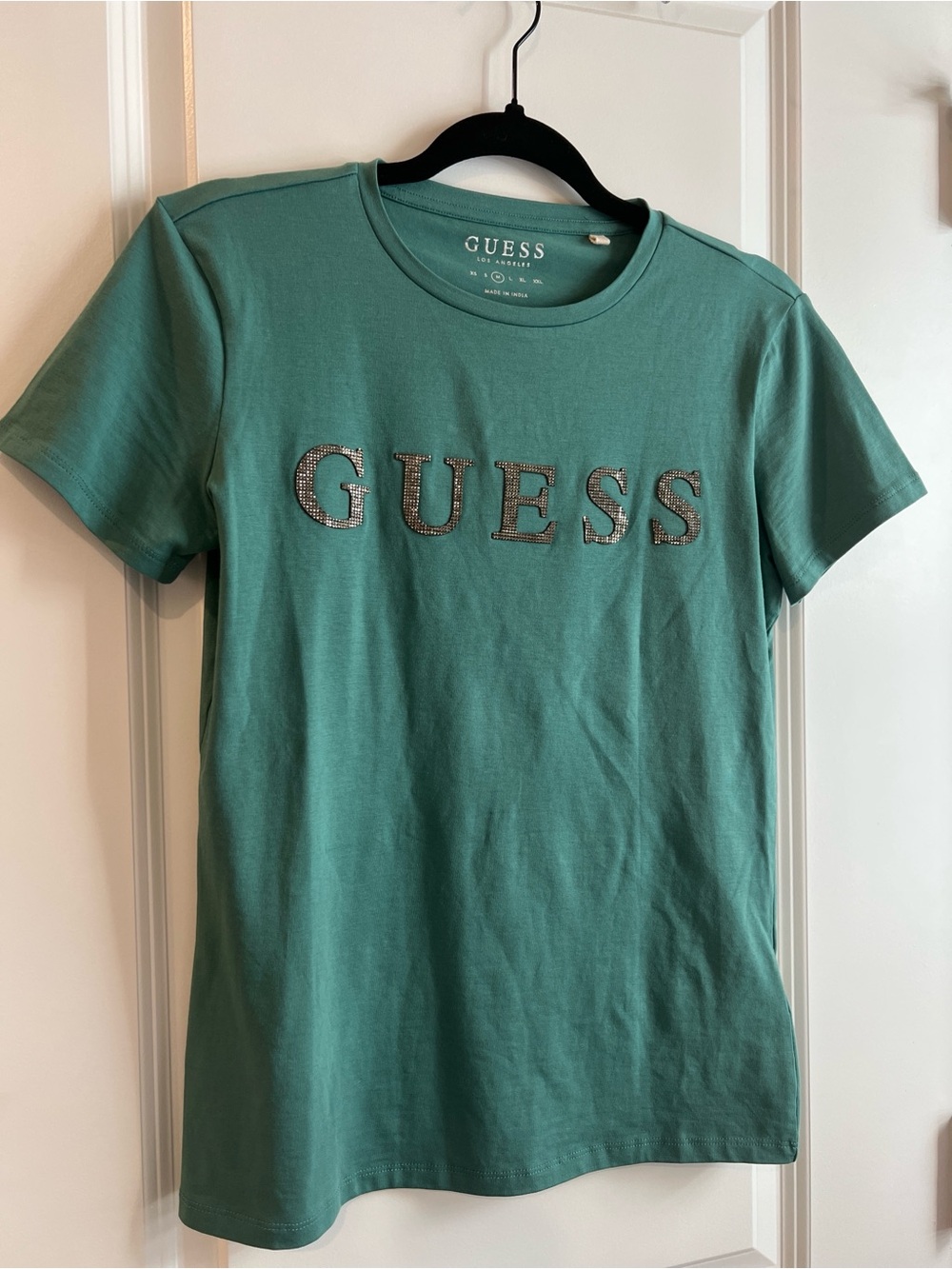 GUESS Factory Pepper Rhinestone Logo Tee Green Size M - Picture 3 of 7